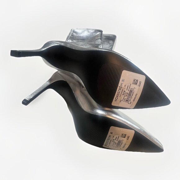 Nordstrom Silver Knee High Heeled Boots Holiday New Year Metallic Size 8.5M - Picture 5 of 5